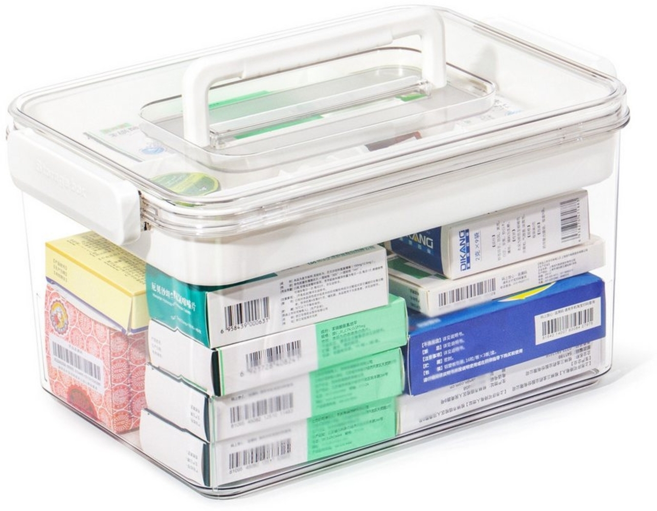 Zedelmaier Aufbewahrungsbox Medikamenten Groß Medizinbox Apothekenbox HausapothekeBox, Tragbar, Doppelter Platz, Transparent Bild 1
