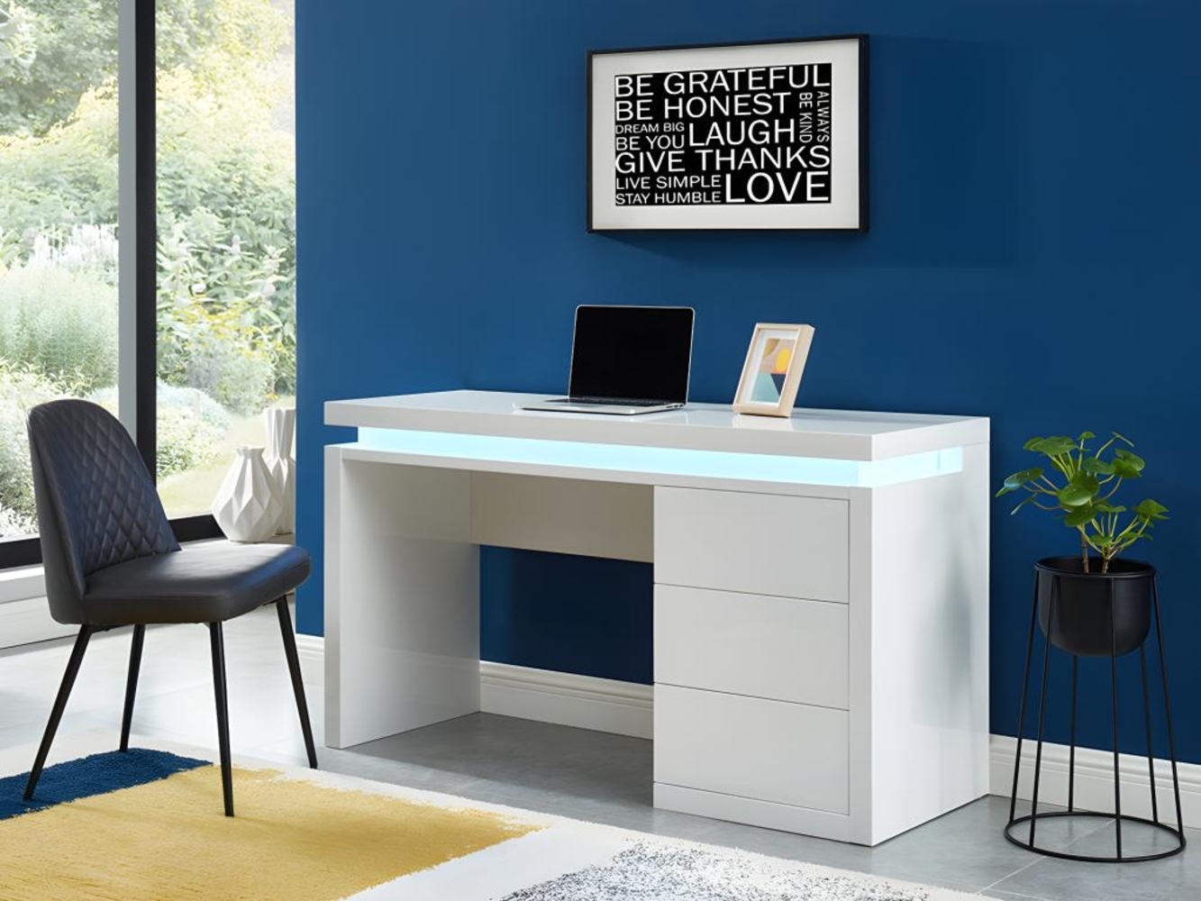 Vente-unique - Schreibtisch mit 3 Schubladen & LED-Beleuchtung - MDF - Weiß - EMERSON Bild 1