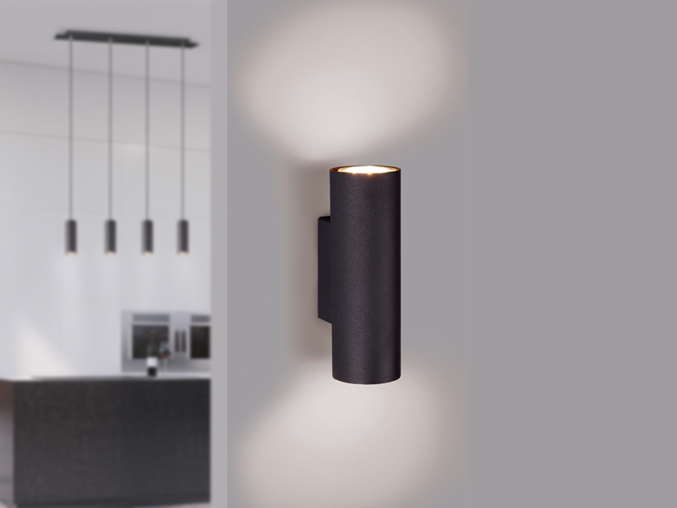 Dimmbare LED Up & Down Innenwandleuchte aus schwarz mattem Metall, Höhe 18cm Bild 1