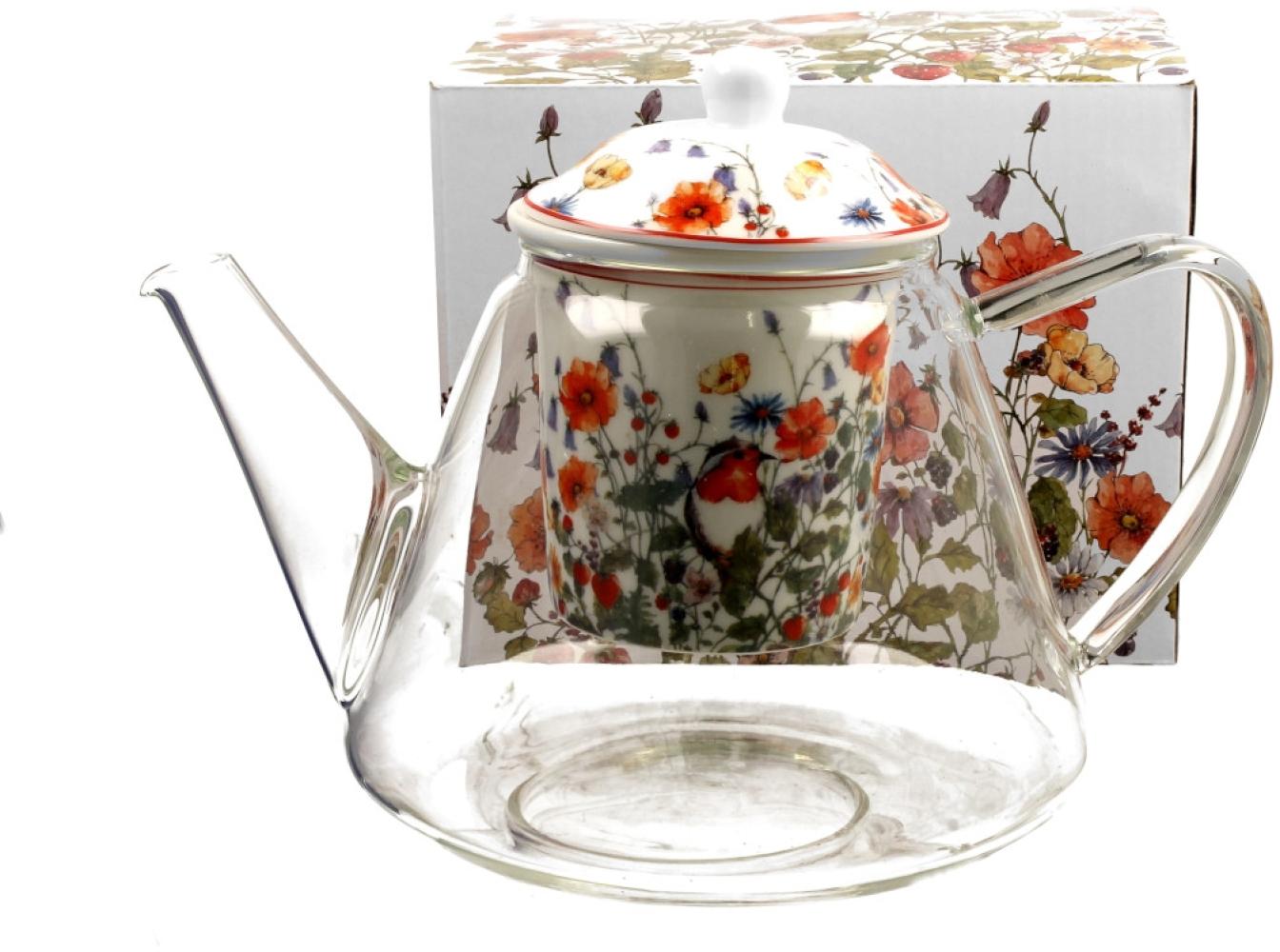 DUO FLORAL Teekanne 1200 ml WILD BIRD mit Teesieb, Glas - New Bone China Porzellan Bild 1