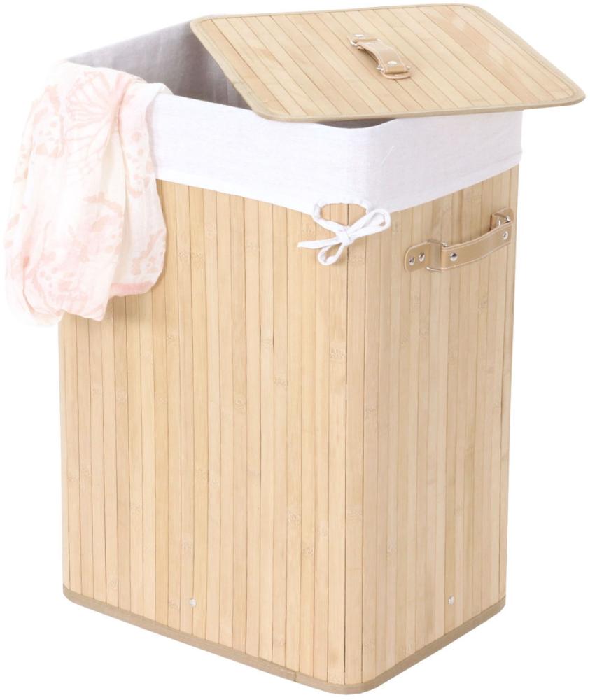 Wäschekorb HWC-C21, Laundry Wäschebox Wäschesammler Wäschebehälter Wäschetonne, Bambus 61x43x32cm 70l ~ naturfarben Bild 1