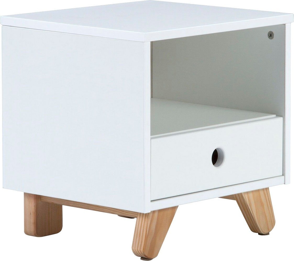 Möbilia Bett Nachtkommode, weiß, 40 x 35 x 40 cm MDF, Pinie L = 40 x B = 35 x H = 40 cm weiß, natur Bild 1