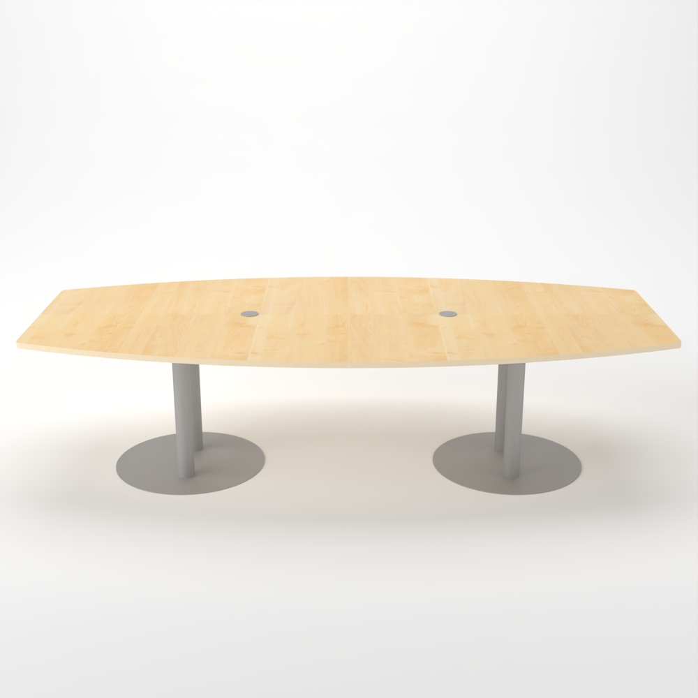 Rheinland Möbel Konferenztisch KONTI 280x130 cm – ovaler Besprechungstisch in Ahorn mit silbernen Säulenfüßen & 2 Kabelauslässen, erweiterbarer Meetingtisch für 8–10 Personen, moderner XXL-Tisch fürs Büro Bild 1