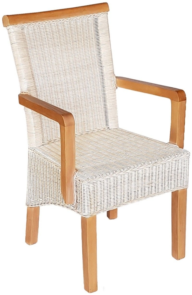 Esszimmer Stuhl mit Armlehnen Rattanstuhl weiß Perth Korbstuhl Rattan Sessel. Bild 1