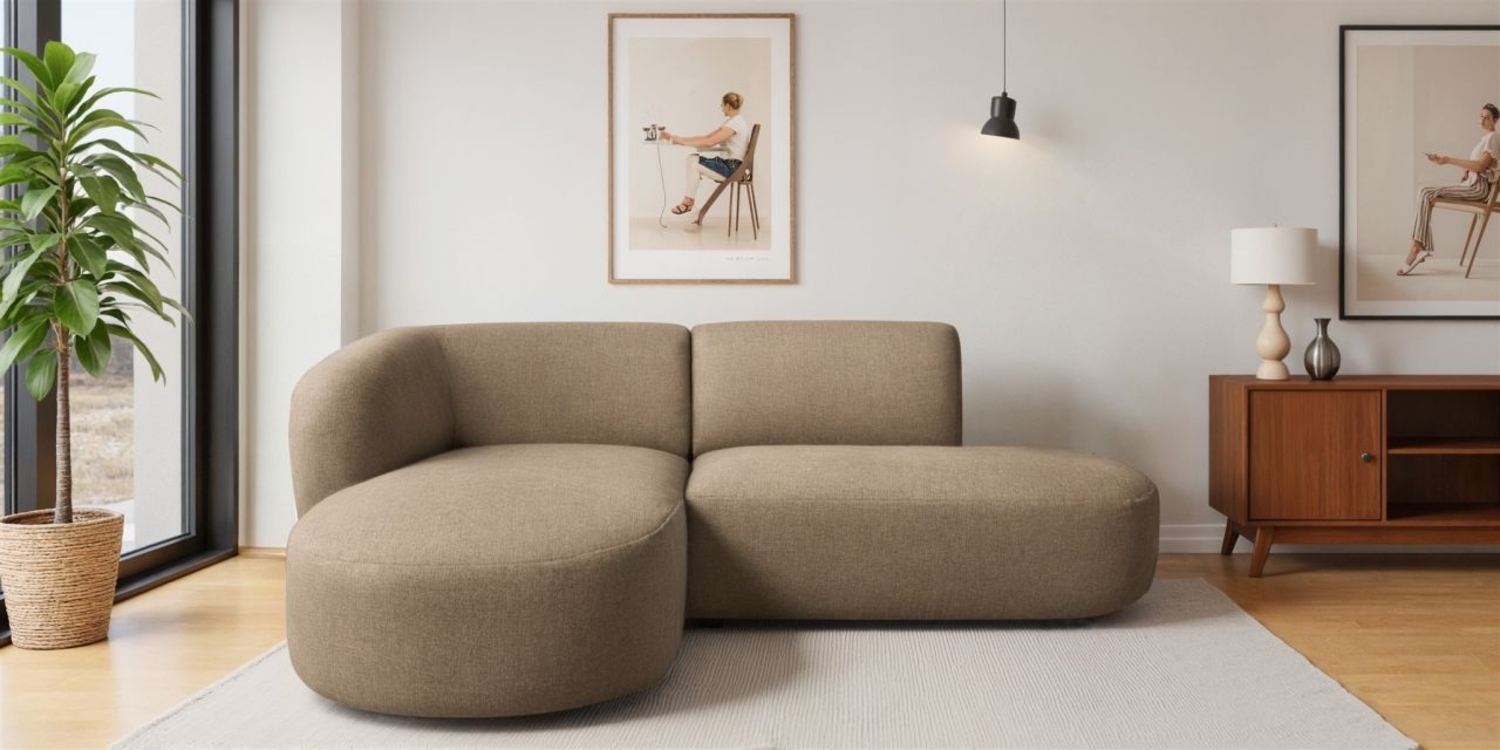 Ecksofa Designersofa BABETTE in Stoff Lins Hellbraun Ottomane Links Bild 1