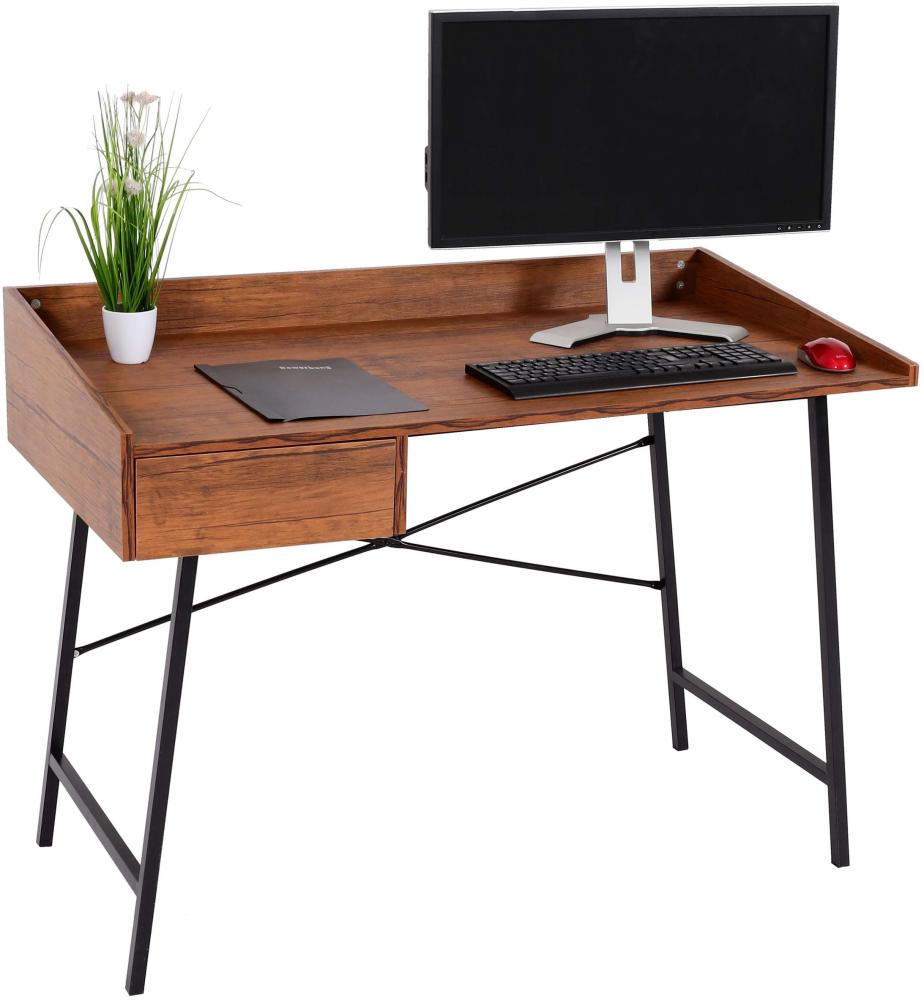 Schreibtisch HWC-J97, Bürotisch Computertisch, Schublade 3D-Struktur 98x114x60cm MVG-zertifiziert ~ braun Bild 1