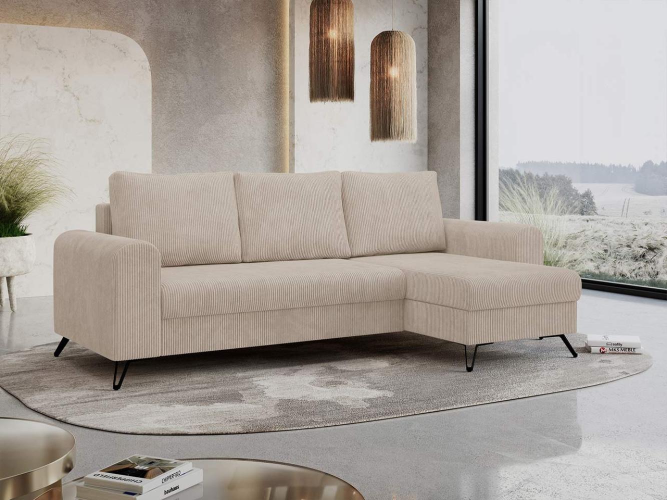 Ecksofa Wohnzimmer aus Cordstoff mit Schlaffunktion - HUGO-lin - Beige Velours Bild 1