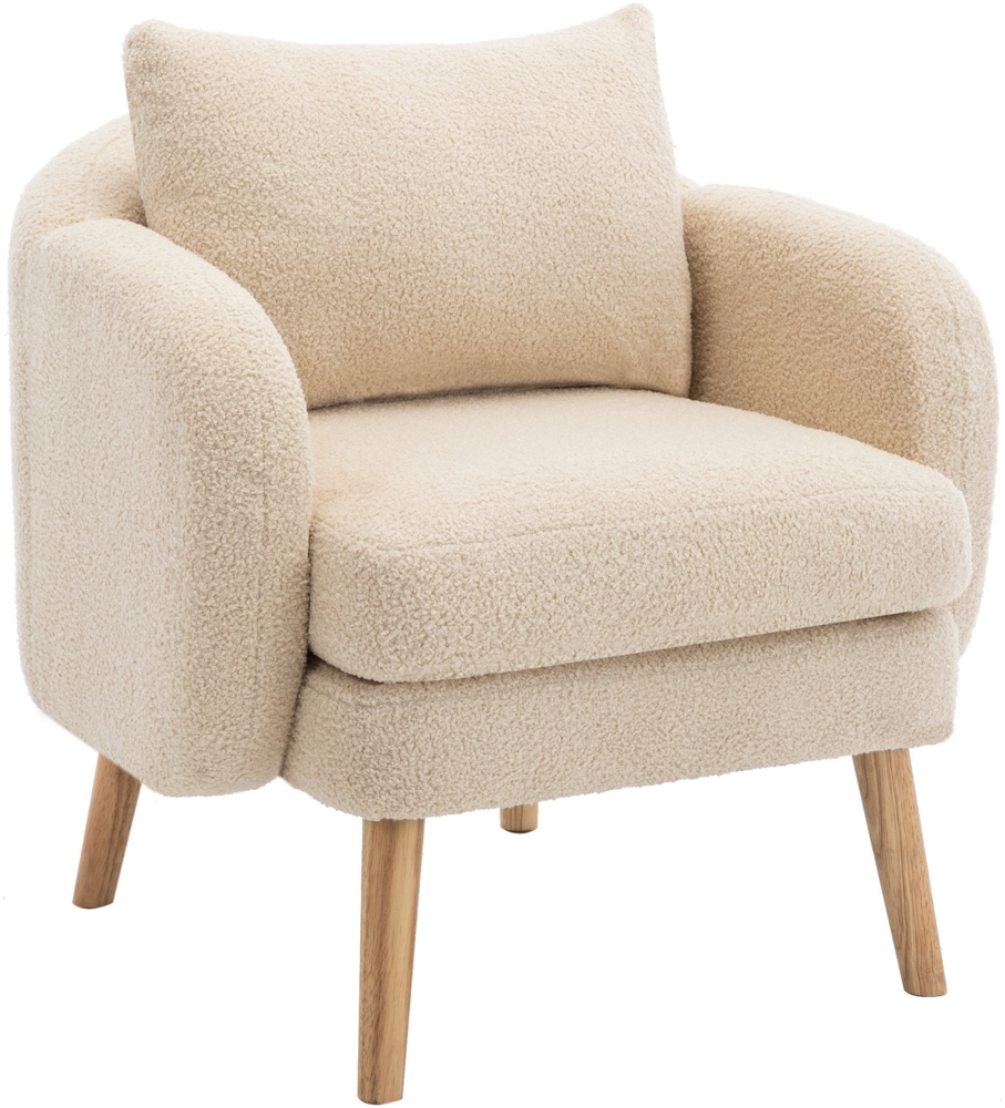 Merax Sessel mit Zierkissen und Massivholzbeine, Loungesessel, Einzelsessel mit Teddyplüsch, Beige Bild 1