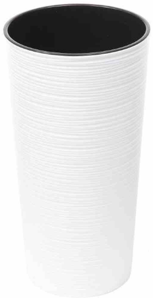 Pflanzgefäß LOCON, weiß Rillenoptik, Ø 25 x 46,5 cm Kunststoffgefäß mit Einsatz Bild 1