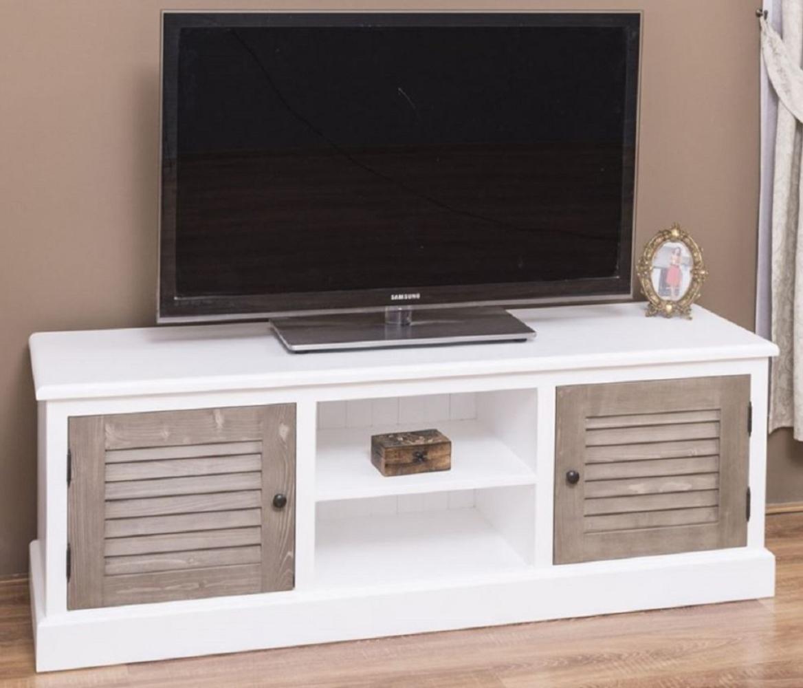 Casa Padrino Landhausstil TV Schrank Weiß / Grau 160 x 46 x H. 56 cm - Massivholz Sideboard - Landhausstil Wohnzimmer Möbel Bild 1