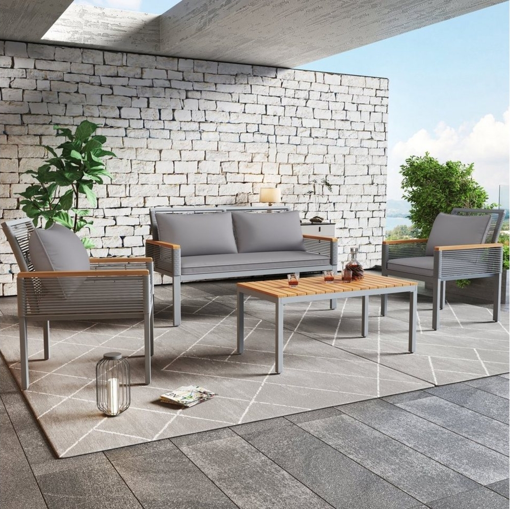 Flieks Balkonset, (4-tlg), Gartenmöbel Set Bank & 2 Sessel & Tisch mit Kissen Bild 1