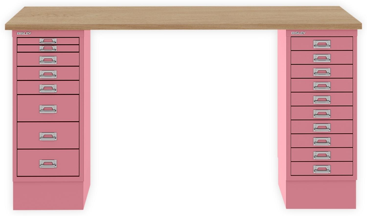 MultiDesk, 1 MultiDrawer mit 10 Schüben, 1 MultiDrawer mit 8 Schüben, Dekor natürliche Eiche, Farbe Pink, Maße: H 740 x B 1400 x T 600 mm Bild 1