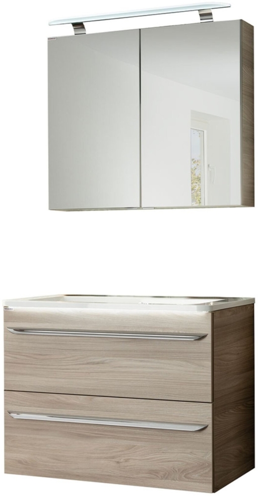 Fackelmann LUXOR Badmöbel Set 3-teilig 80 cm, Braun + LED-Spiegelschrank Bild 1