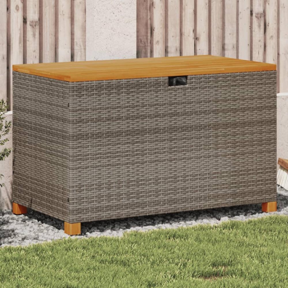 vidaXL Gartentruhe Grau 110x55x63 cm Poly Rattan Akazienholz 366286 Bild 1