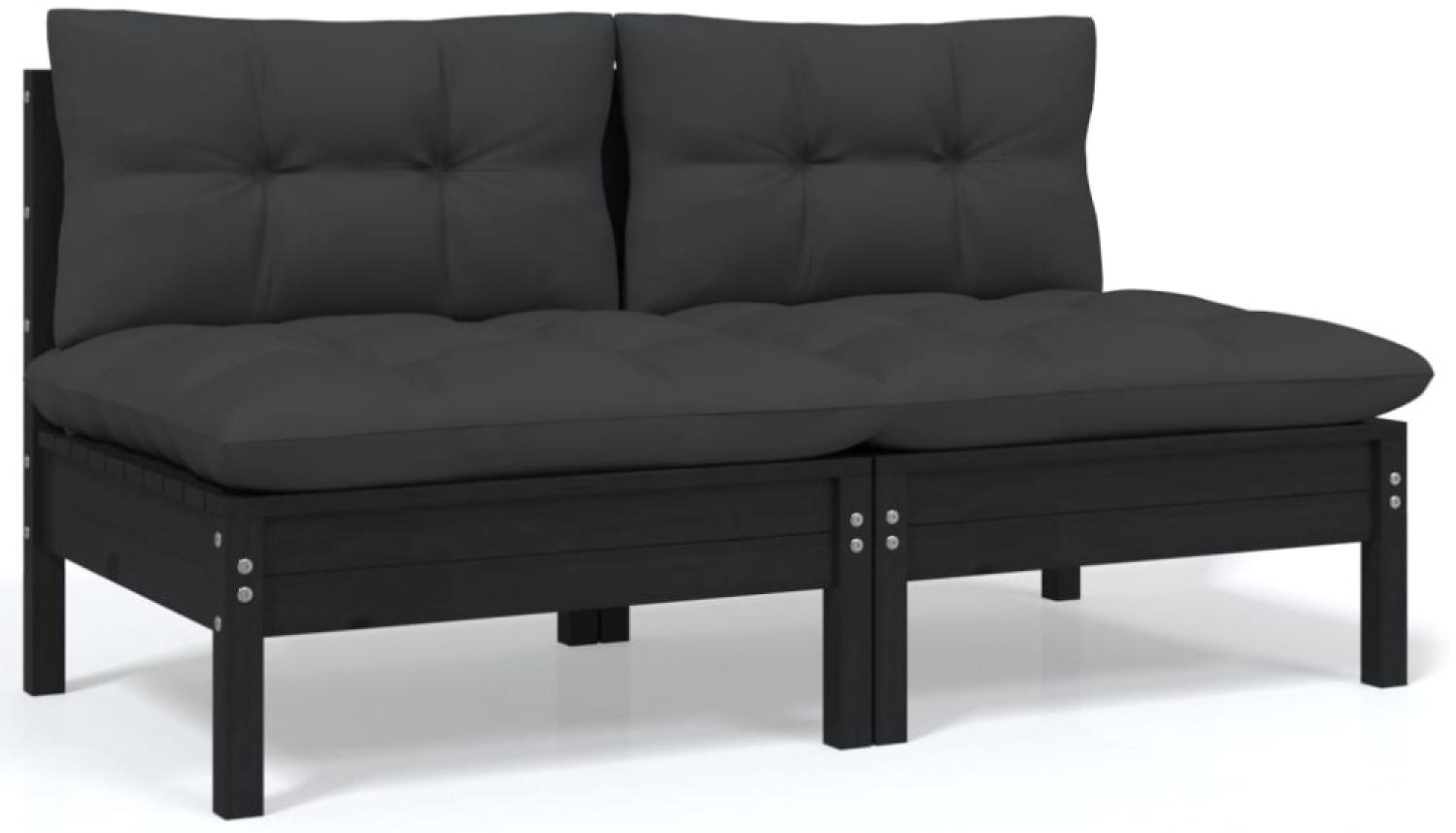 vidaXL 2-Sitzer-Gartensofa mit Kissen Schwarz Massivholz Kiefer 806656 Bild 1
