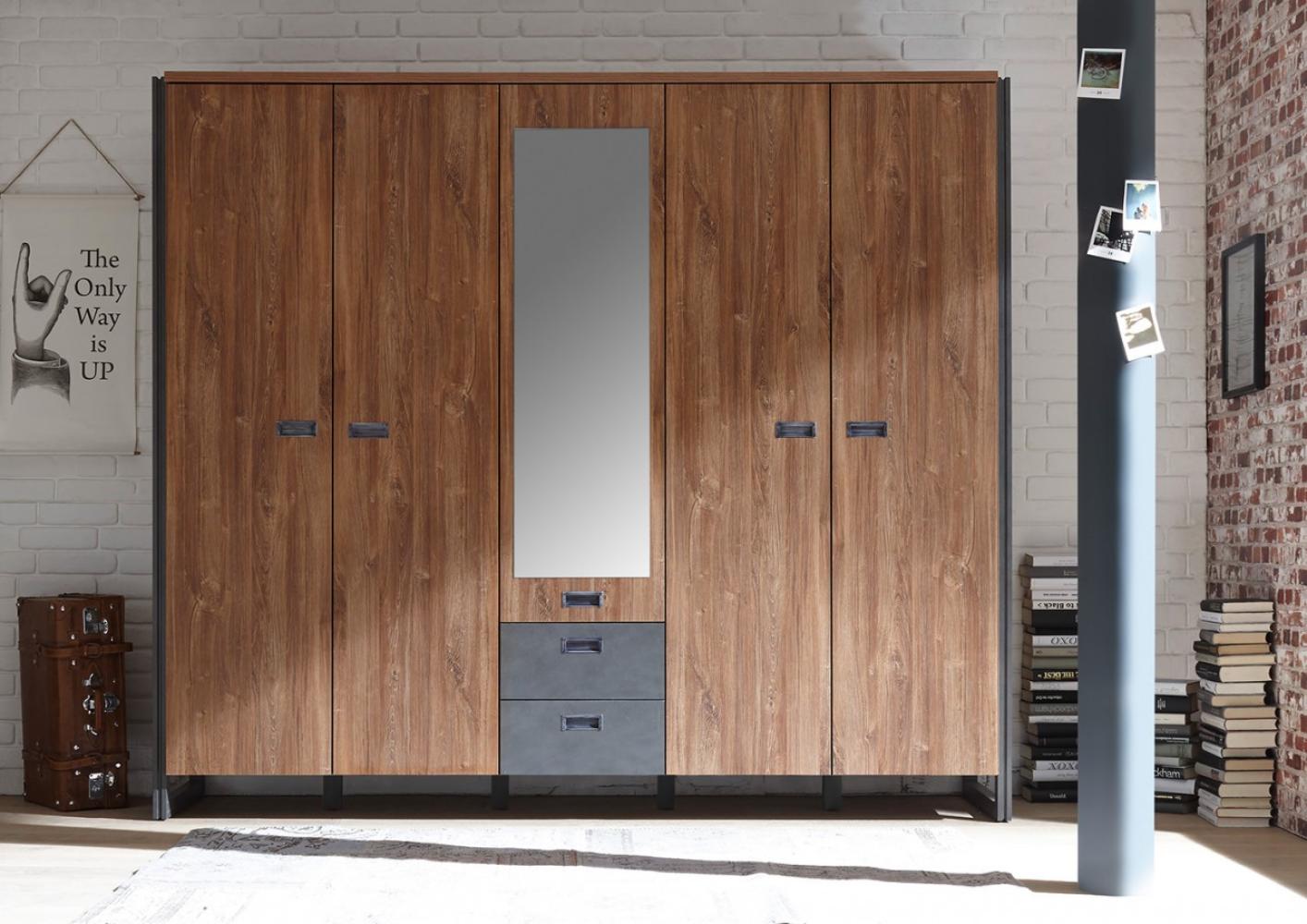 Kleiderschrank Schlafzimmerschrank Detroit 5-türig Stirling Oak schiefer Bild 1