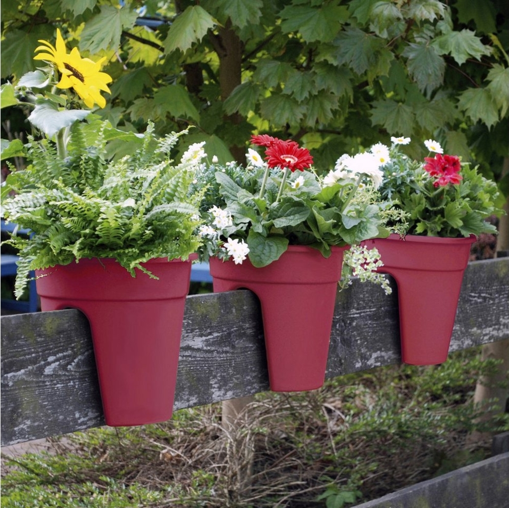 NYVI Blumenkasten Blumenkasten mit Halterung Flowerclip für Geländer 3er Set (3 St), Pflanzkasten für Balkongeländer - Recycelter Kunststoff - Wetterfest Bild 1
