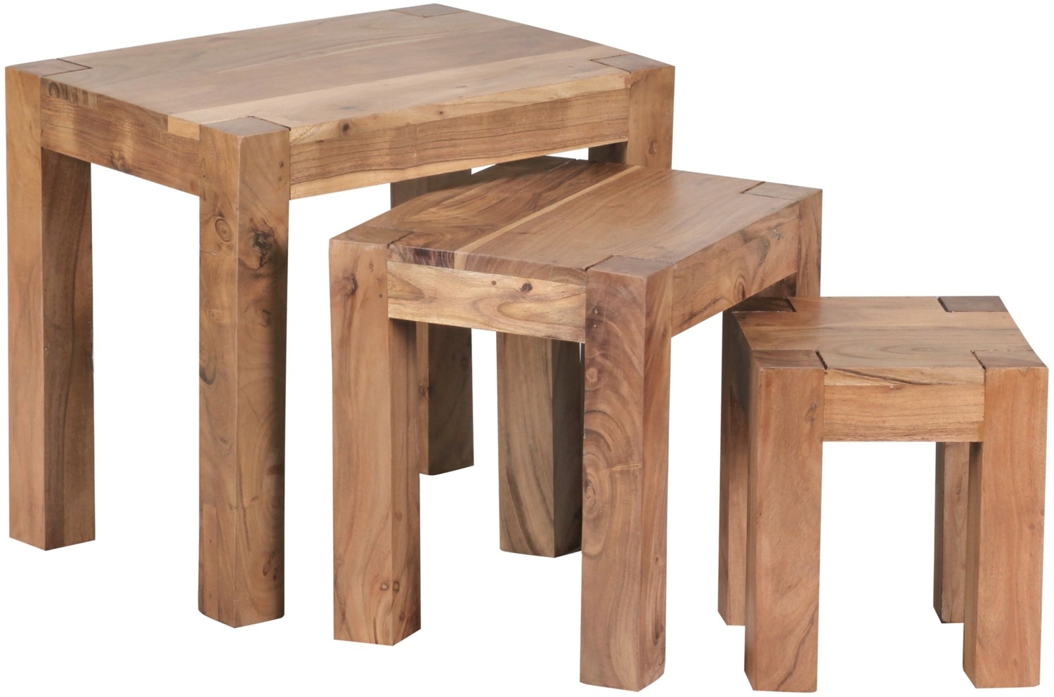 Wohnling Satztisch, Beistelltisch 3er Set, Massiv-Holz, Akazie, Dunkel-Braun Bild 1