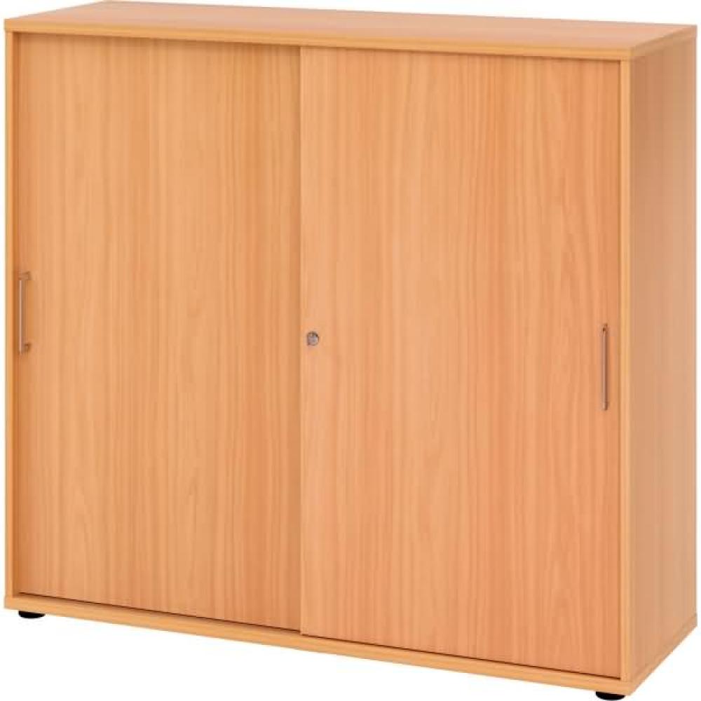 Büroschrank Aktenschrank Schiebetürenschrank, Buche, Metallgriff, 110 x 40 x 120 cm Bild 1