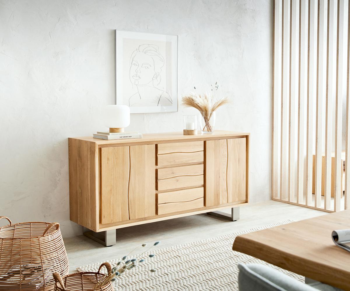 Delife 'Live-Edge' Sideboard 3 Schübe 2 Türen, Holz natur, 147 x 45 x 82 cm Bild 1
