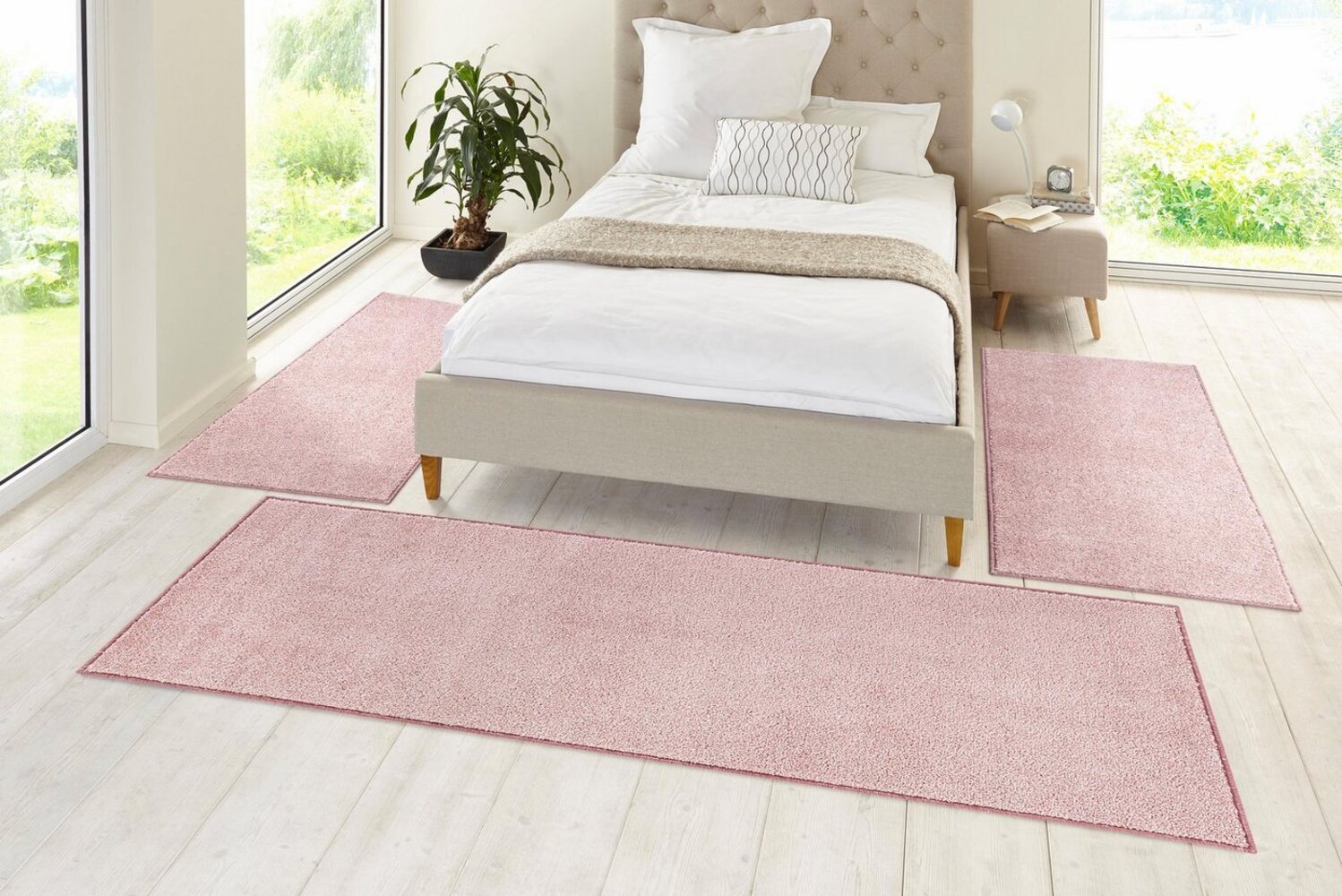 Kurzflor Bettumrandung Pure - rose - 70x140/70x140/70x230 cm Bild 1