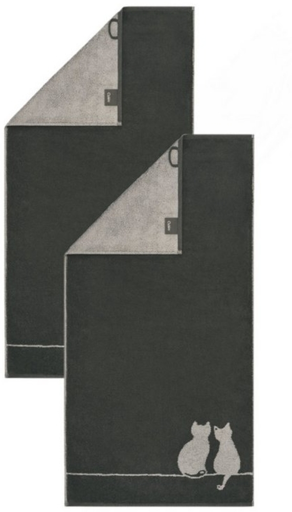 2 Stück Cawö Handtücher Cute Cats 6263-77 Katzen Anthrazit Grau 50x100 Bild 1