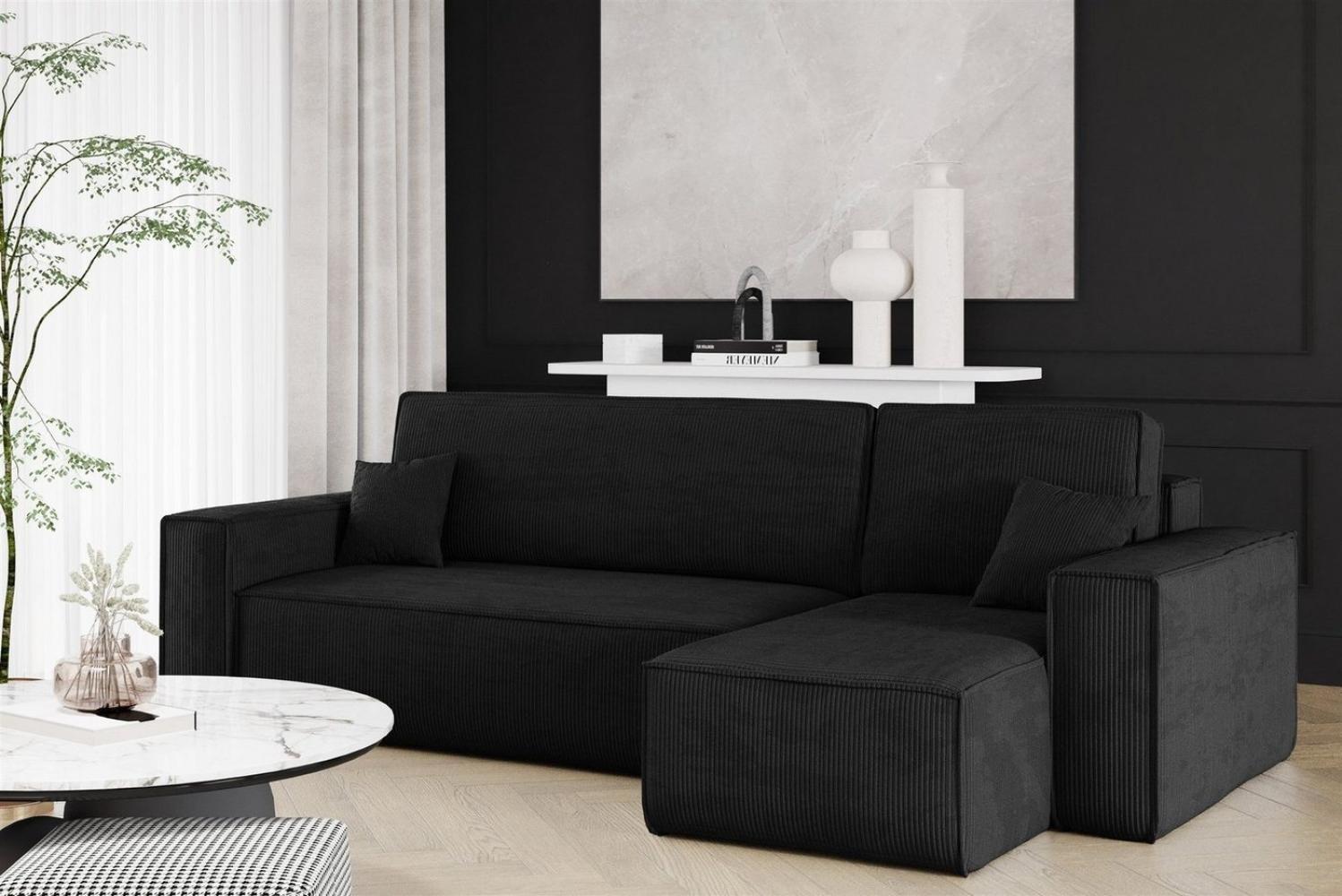 Ecksofa Schlafsofa Sofa MARIS Stoff Poso Schwarz Ottomane Rechts Bild 1