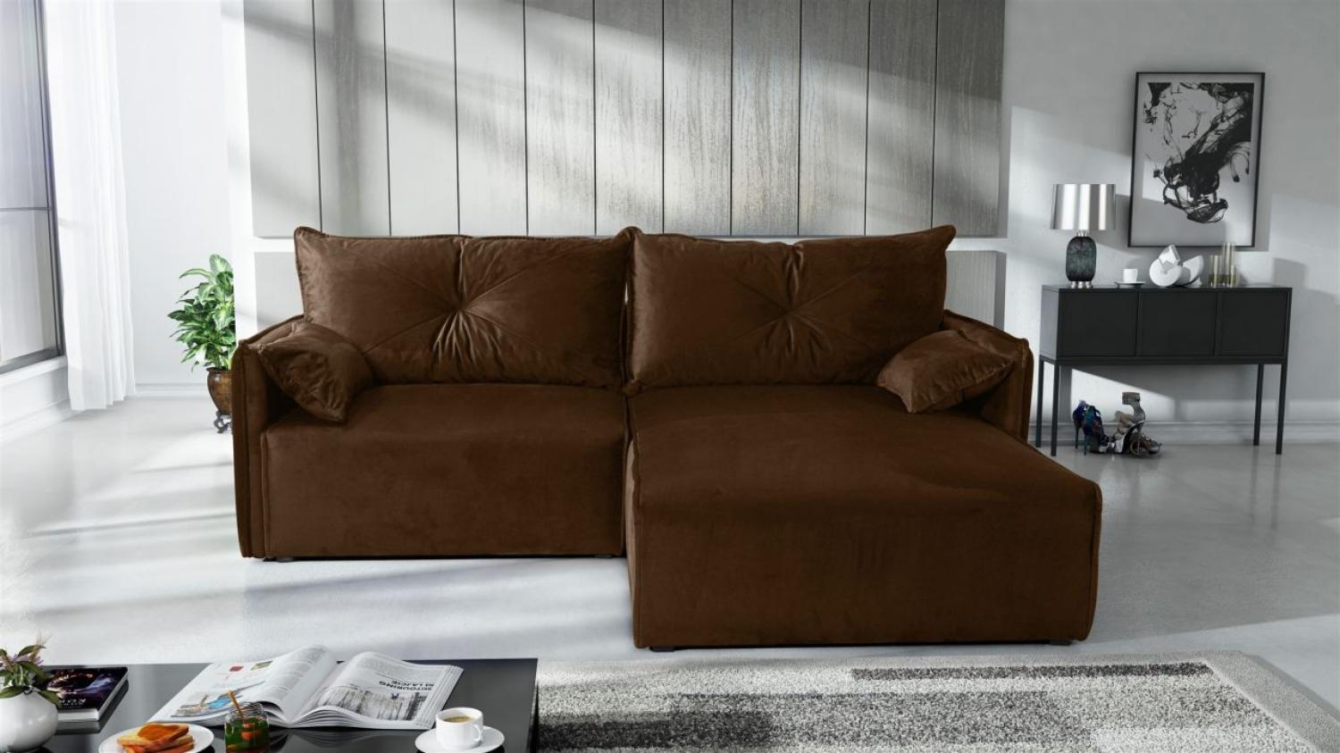 Ecksofa mit Schlaffunktion HUNTER XS in Stoff Royal Braun Ottomane Rechts Bild 1