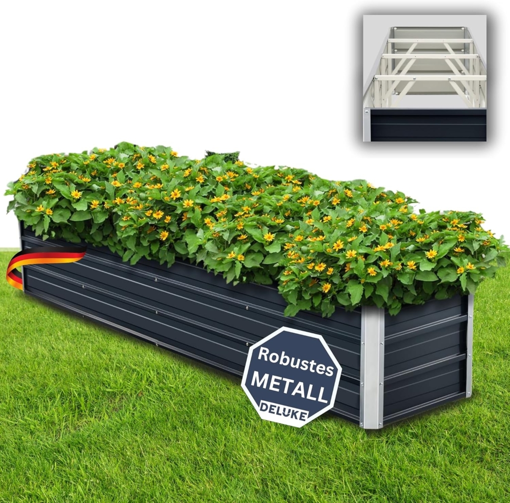 DELUKE® Hochbeet Metall JUPP - Verzinkter Stahl Wetterfest Hochbeet für Garten Hochbeet-Kit Bausatz Pflanzenbeet Blumenbeet Gartenbeet Kräuterbeet für Garten Gemüsebeet Anthrazit 240x47x40cm Bild 1