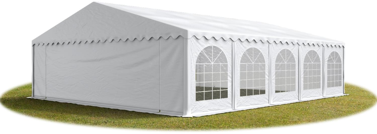 Festzelt Partyzelt 8x10 m feuersicher PREMIUM, hochwertige PVC Plane 750 N in weiß 100% wasserdicht mit Bodenrahmen Bild 1