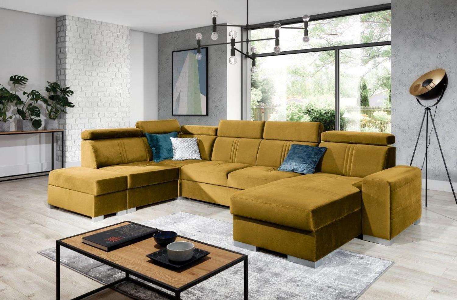 Wohnlandschaft Schlafsofa NOLAN inkl USB Stoff Element Honiggelb Ottomane Rechts Bild 1