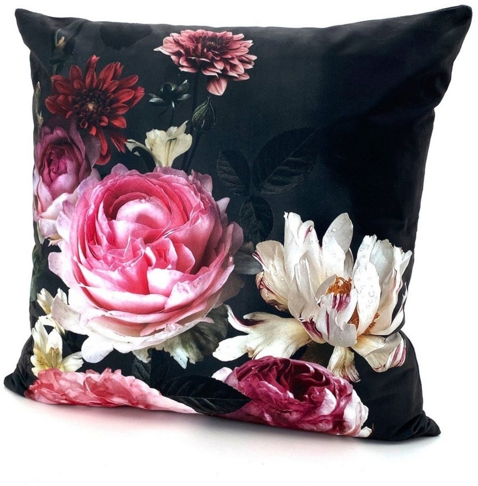 Weckbrodt Dekokissen Pfingstrosen, Kissenhülle ohne Füllung, Samt-Optik, Velour, bedruckt, floral, Blumen Bild 1