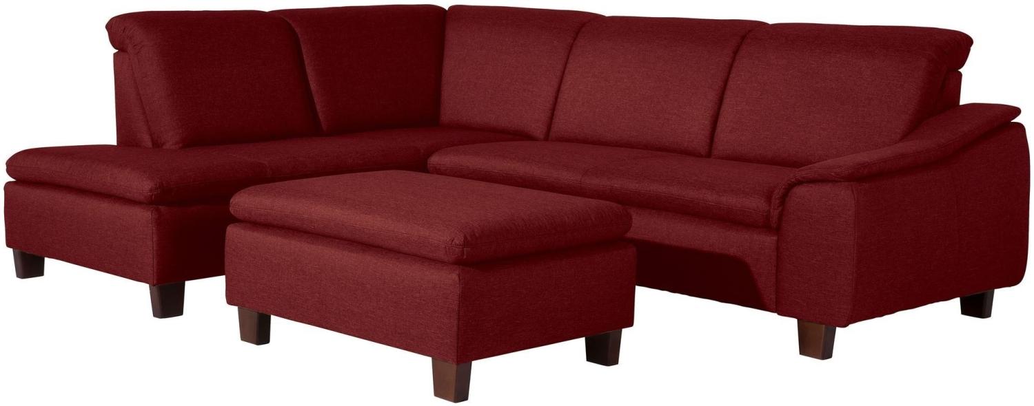 Ecksofa mit Ottomane rechts Katti Bezug Flachgewebe Buche nussbaum dunkel / rot 22918 Bild 1