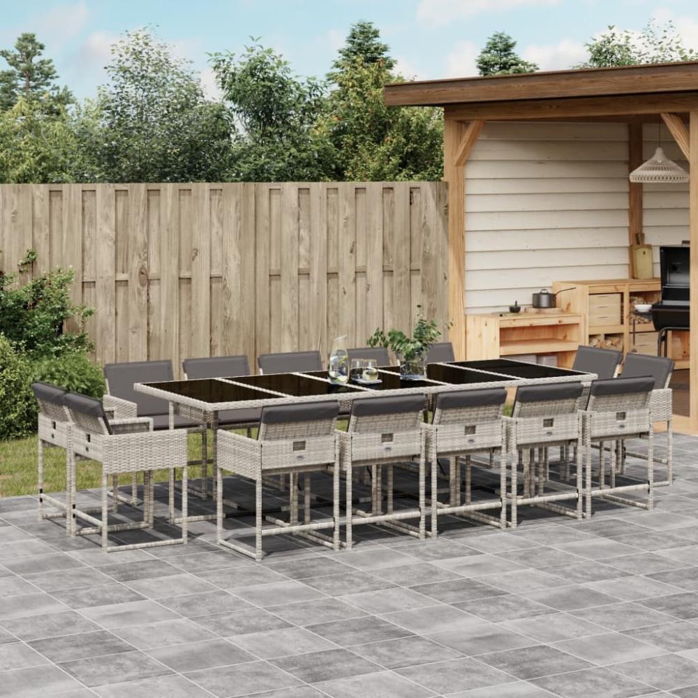 vidaXL 15-tlg. Garten-Essgruppe mit Kissen Hellgrau Poly Rattan 3211415 Bild 1