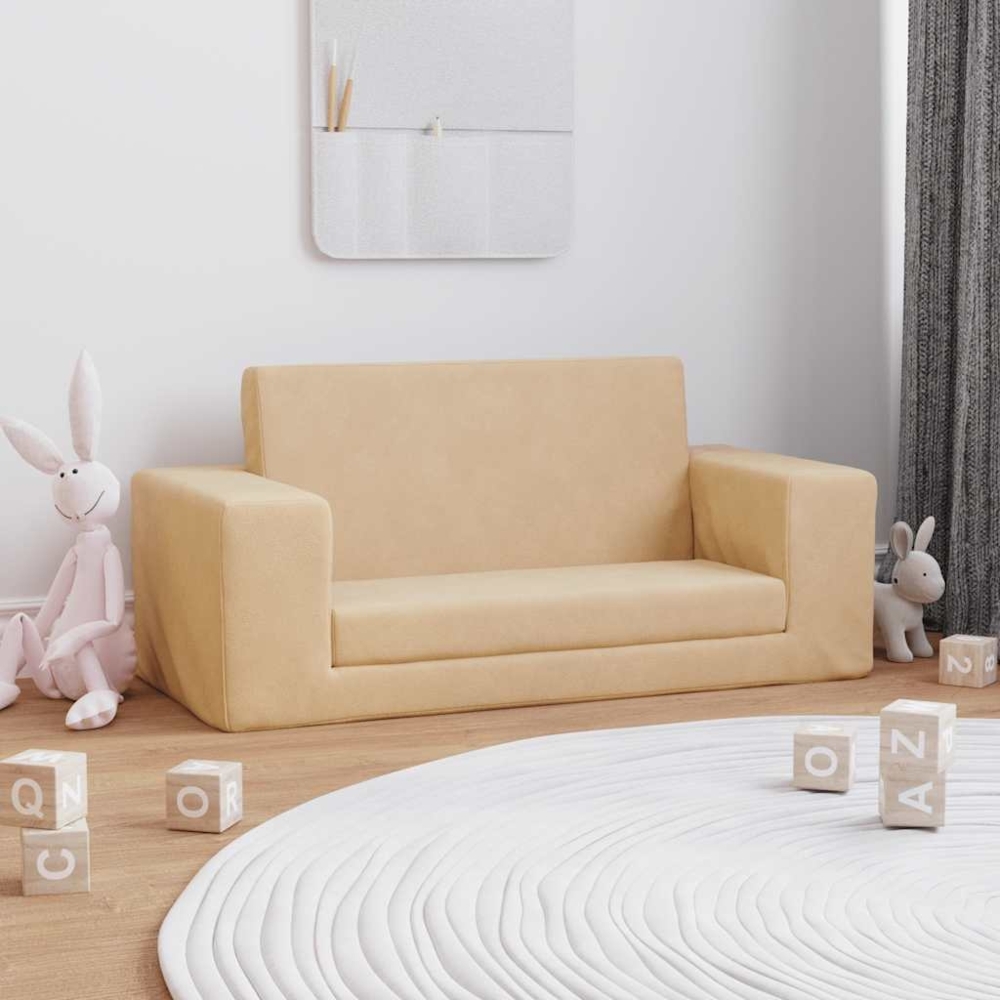 vidaXL Kinder-Schlafsofa 2-Sitzer Creme Weicher Plüsch 357031 Bild 1