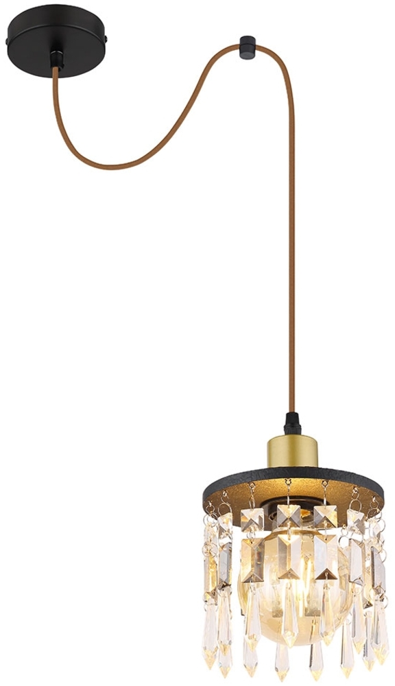 Hängeleuchte, Kristalle, Holz, höhenverstellbar, H 120 cm Bild 1