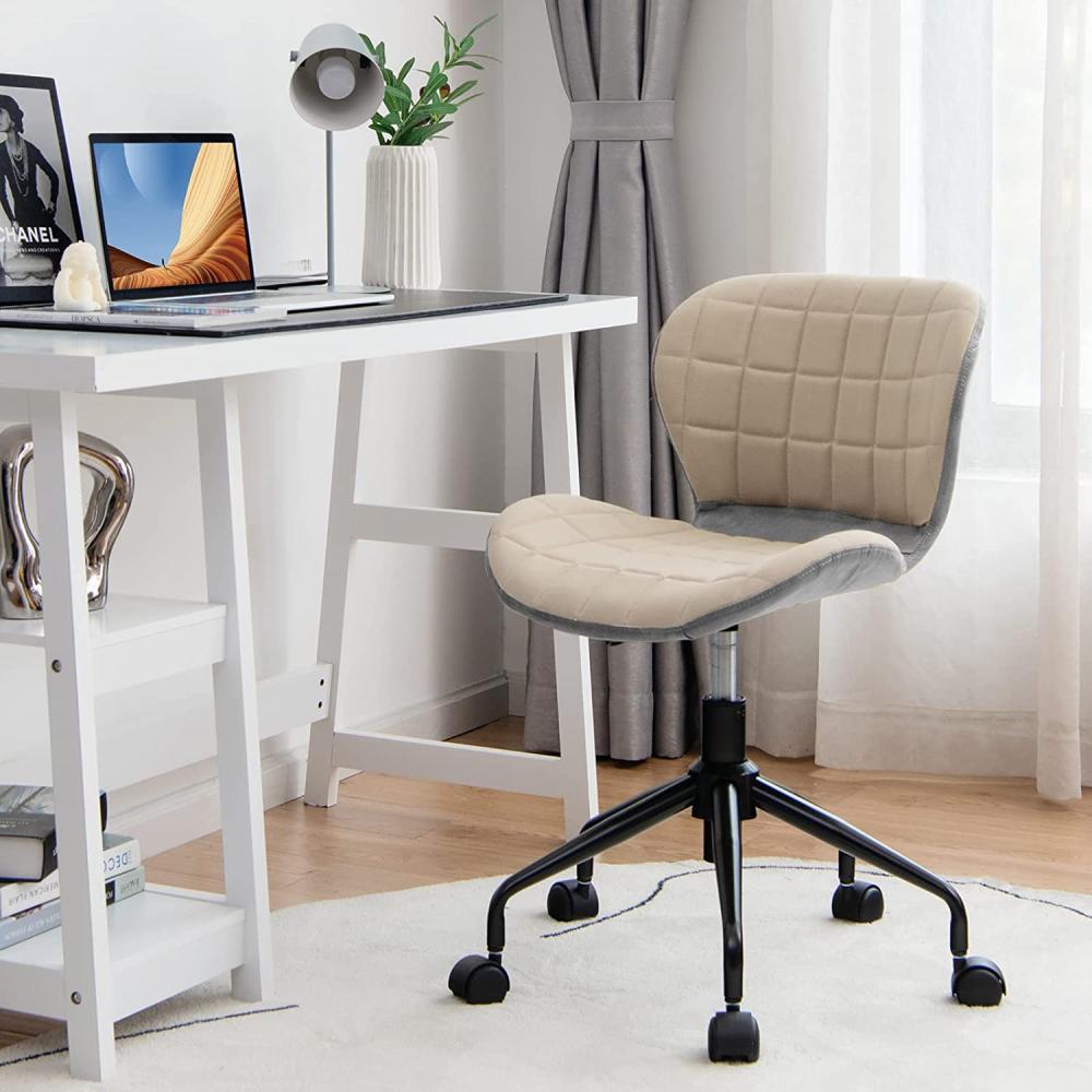 COSTWAY Bürostuhl h?henverstellbarer, ergonomischer Drehstuhl 150kg belastbar ohne Armlehnen Computerstuhl Chefsessel für Arbeitszimmer & Büro, Beige+Braun Bild 1