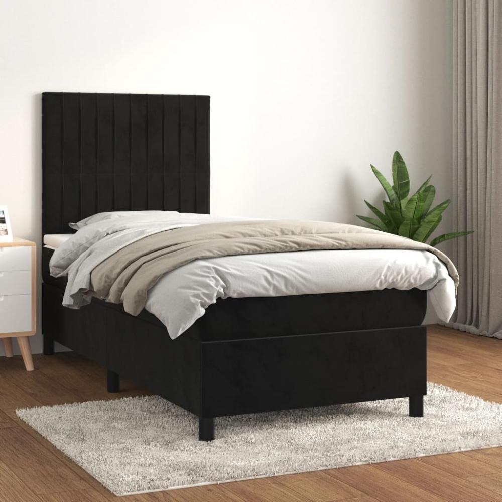 vidaXL Boxspringbett mit Matratze Schwarz 100x200 cm Samt 3143129 Bild 1