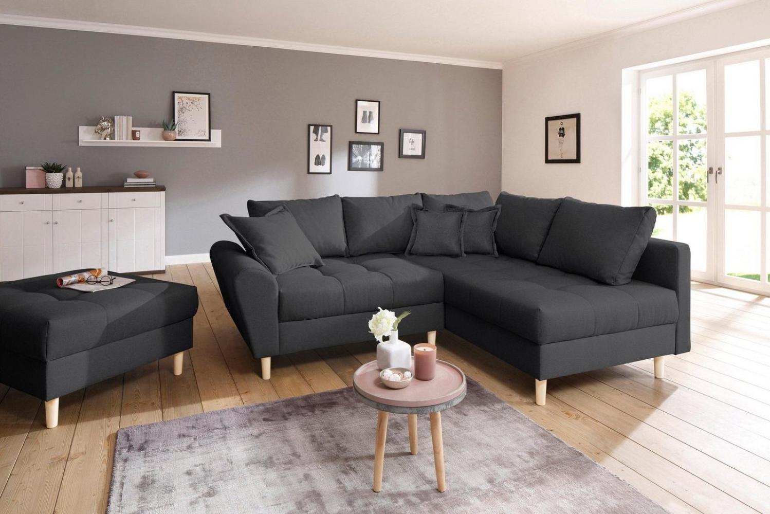 Home affaire Ecksofa Rice L-Form, Set, mit Bonnellfederkern, Hocker & Kissen, Ottomane beidseitig montierbar Bild 1