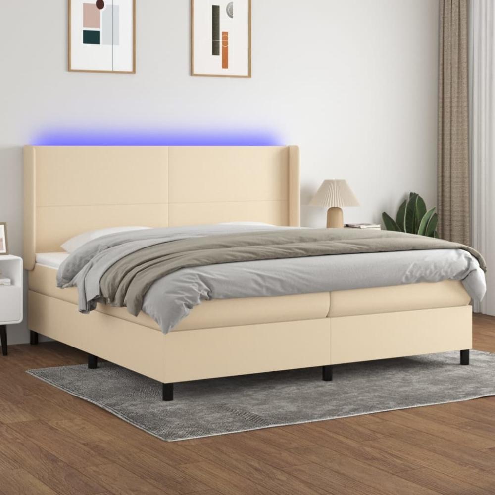 vidaXL Boxspringbett mit Matratze & LED Stoff Creme 200 x 200 cm, Härtegrad: H2 [3138186] Bild 1