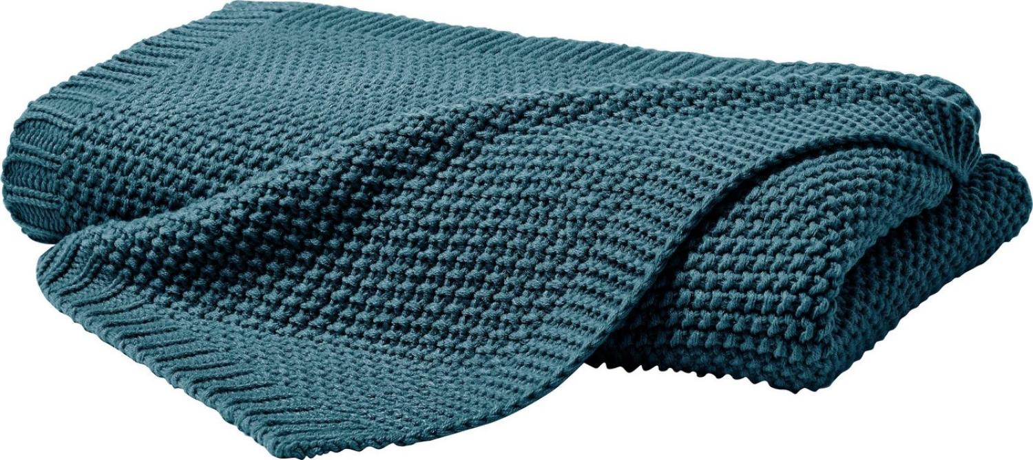 Hahn Primera Strickdecke Kuscheldecke Perlmuster 130x170 cm smaragd 545001-590 Bild 1