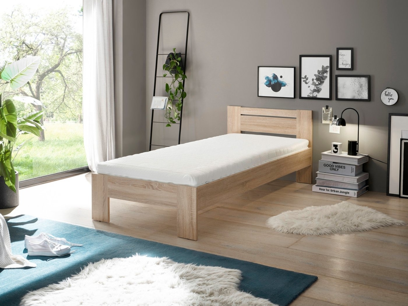 CANNES Futonbett 90 x 200 cm - Minimalistisches Jugendzimmer Bett in Eiche Sonoma Optik - 95 x 71 x 204 cm (B/H/T) Bild 1