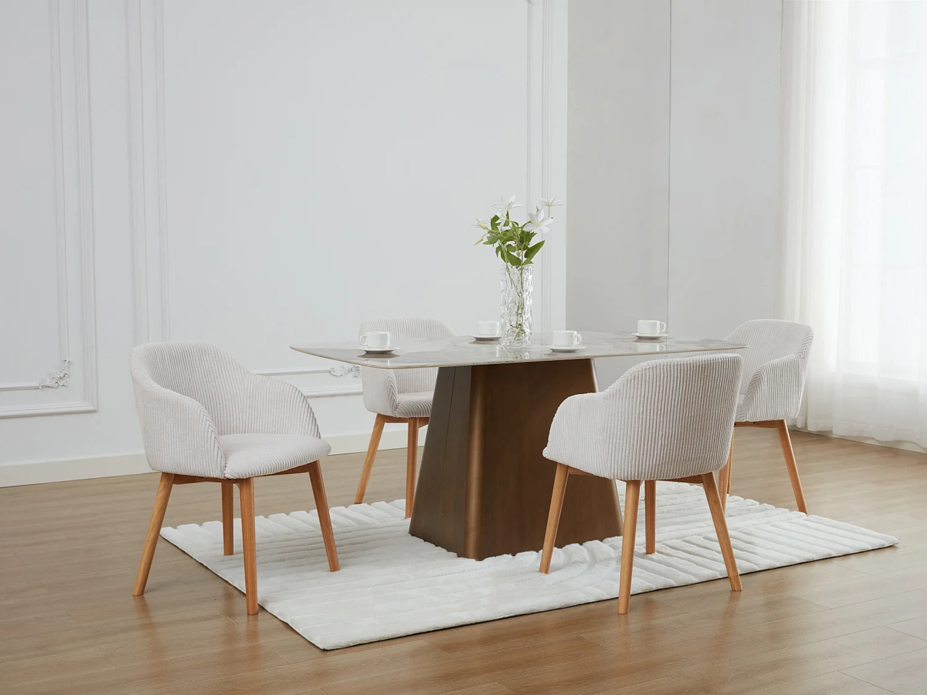 Vente-unique - Stuhl mit Armlehnen 2er-Set - Cord & Kautschukholz - Cremefarben - JELISA Bild 1