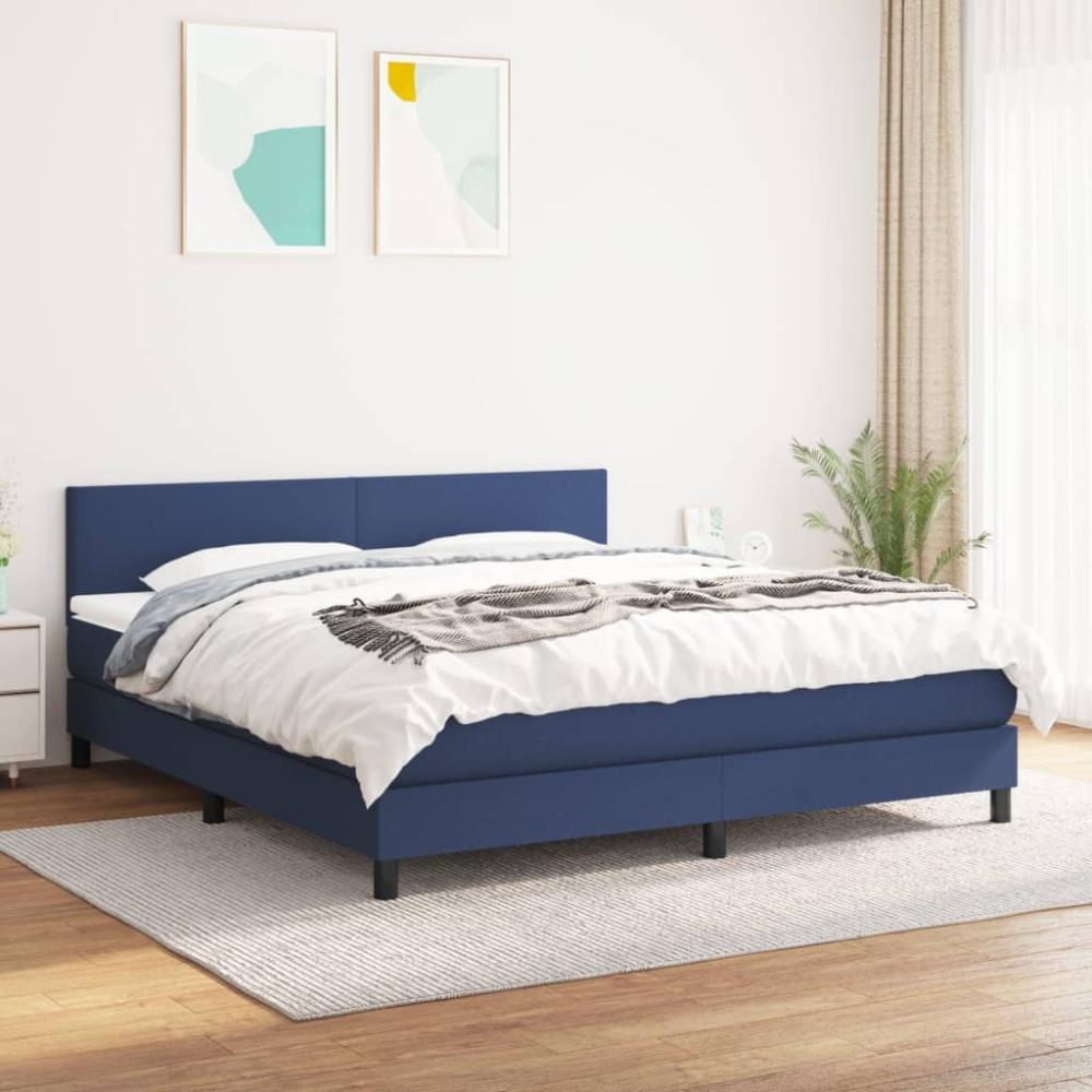 vidaXL Boxspringbett mit Matratze Blau 160x200 cm Stoff 3139911 Bild 1