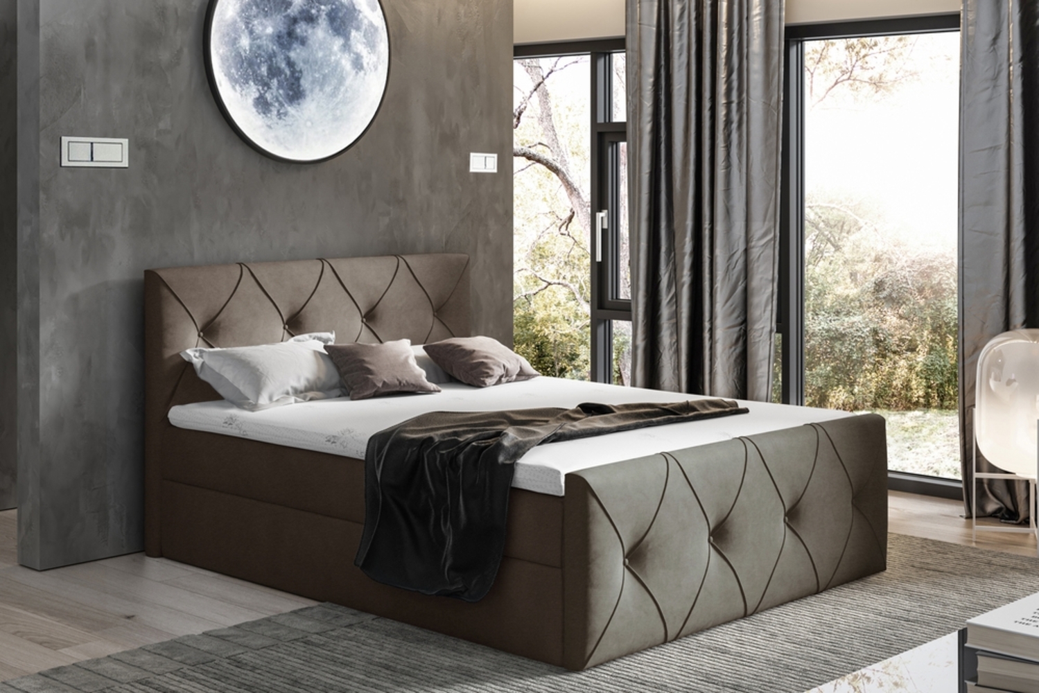 99rooms Arian Lux Boxspringbett Velours 160 x 200 cm Braun Bild 1