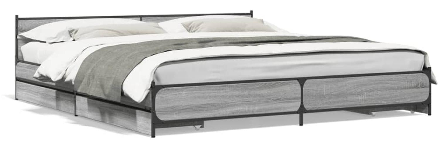 vidaXL Bettgestell mit Schubladen Grau Sonoma 200x200 cm Holzwerkstoff Bild 1
