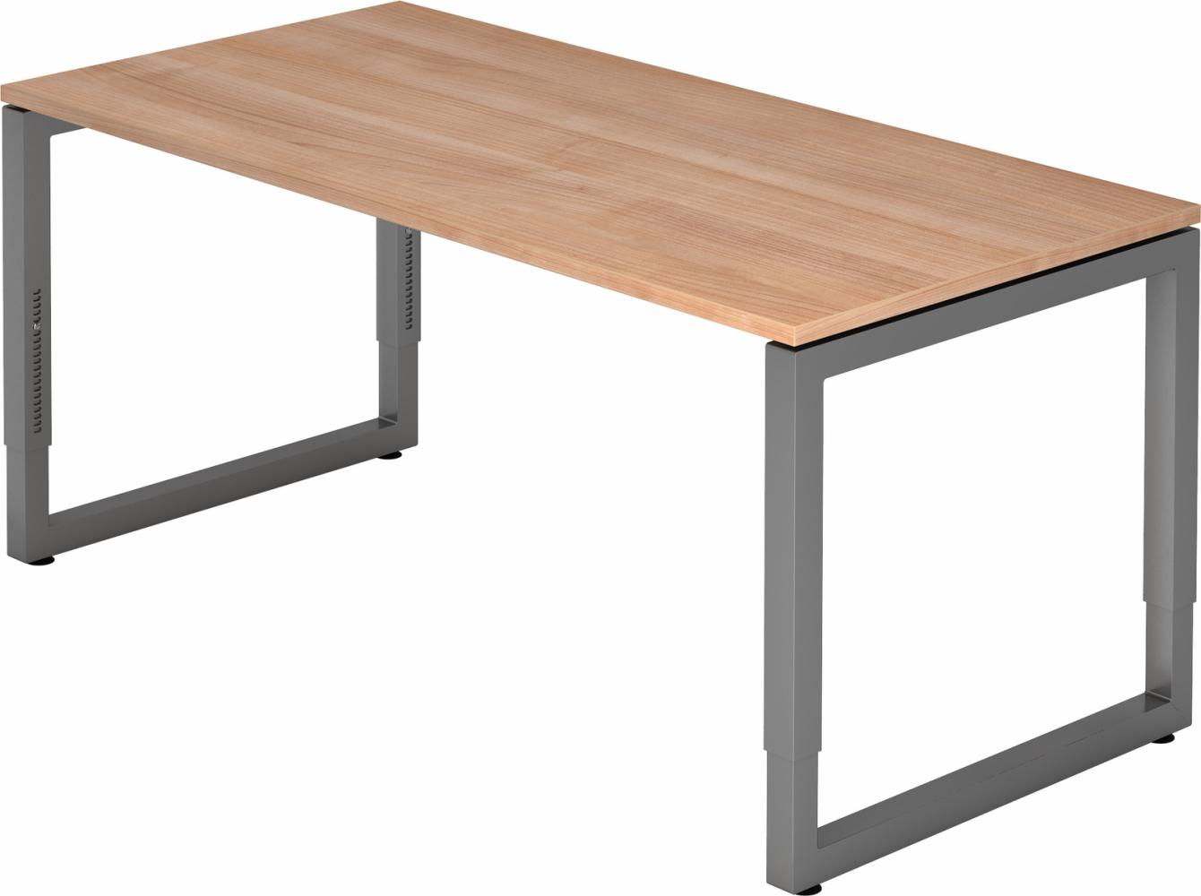 bümö höhenverstellbarer Schreibtisch R-Serie 160x80 cm in Nussbaum, Gestell in Graphit - PC Tisch für's Büro manuell höhenverstellbar, Computertisch verstellbar, RS-16-N-G Bild 1