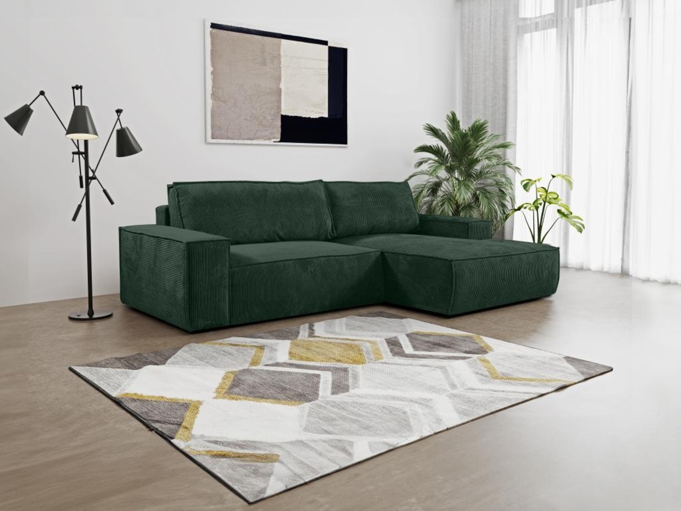 Vente-unique - Ecksofa mit Schlaffunktion - Ecke Rechts - Cord - Tannengrün - AMELIA Bild 1