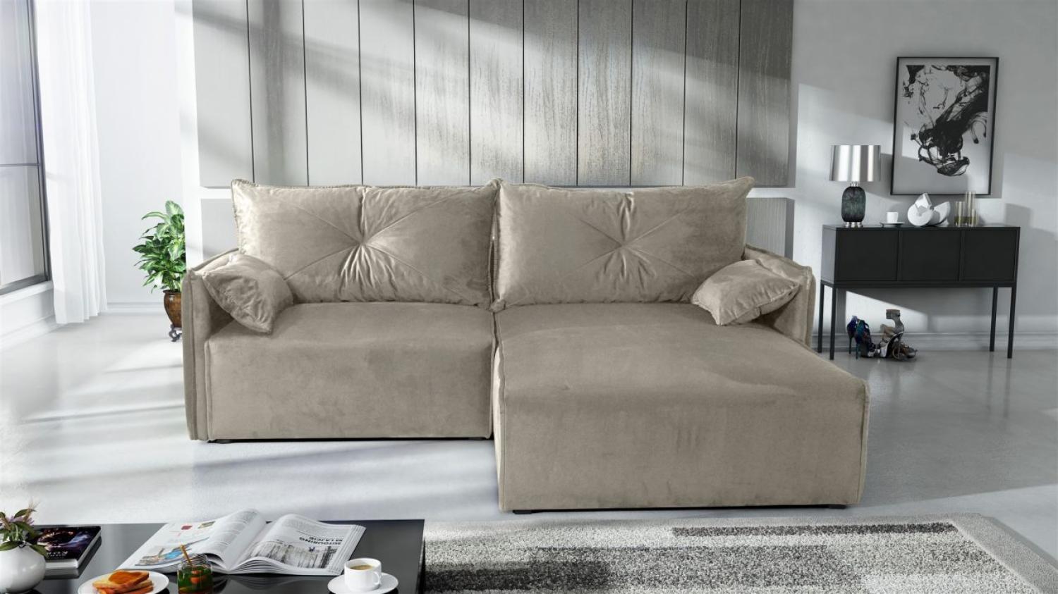 Ecksofa mit Schlaffunktion HUNTER XS in Stoff Royal Graubeige Ottomane Rechts Bild 1