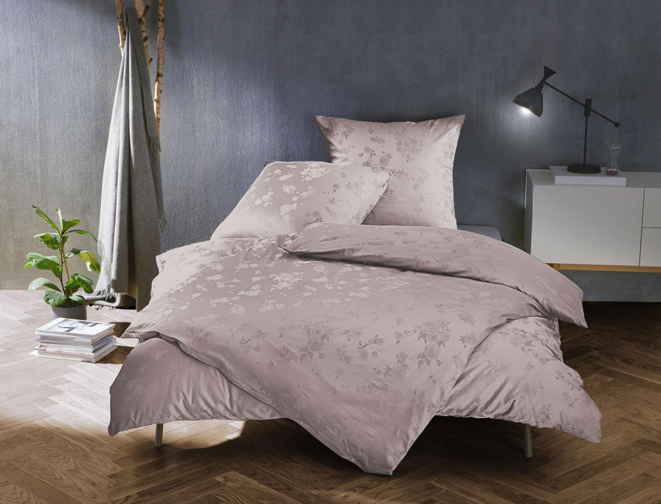 Bettwaesche-mit-Stil Mako Satin Jacquard Damast Bettwäsche Zoé Rose – puder – Garnitur 140x200 + 70x90 cm Bild 1